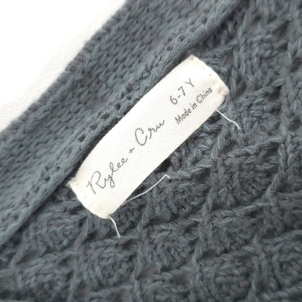 RYLEE + CRU Kids Girls Knit Cardigan Gray Button 100% Cotton Cozy Size 6-7Y - Picture 3 of 10
